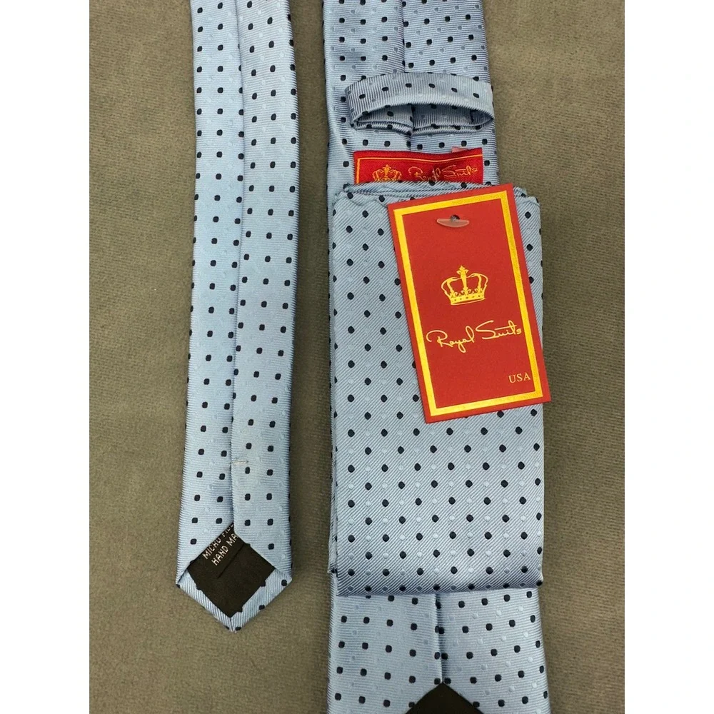 Royal Suits USA Mens Light‎ Blue Polka Dot Handmade Microfiber Necktie 3.25